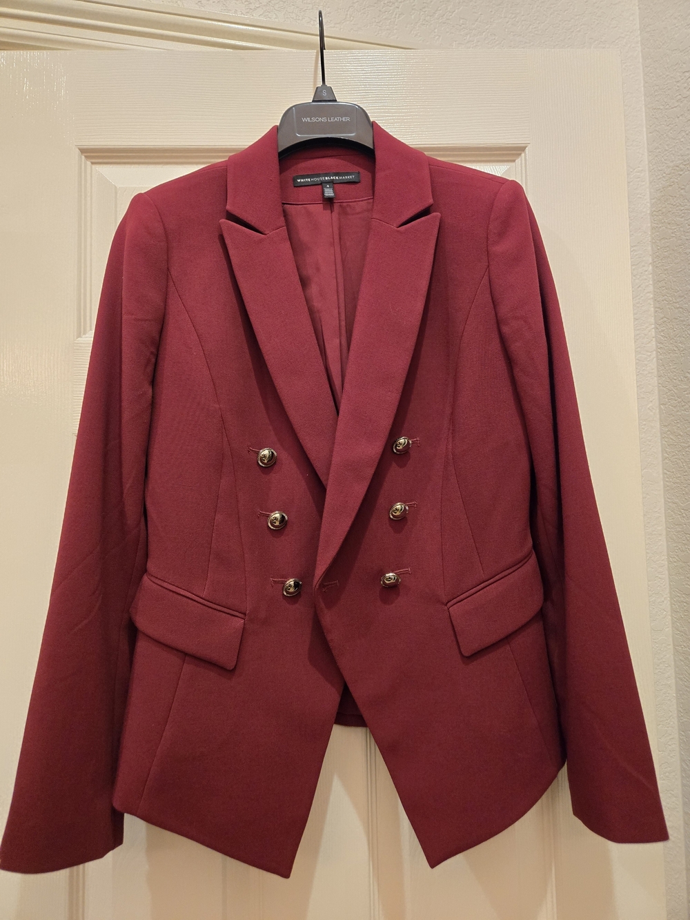 WHBM  Double-Breasted BURGANDY Blazer with Gold Buttons